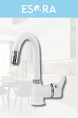 ESORA Krom Siyah Tepe Yağmurlama, Beyaz Delta Banyo-mutfak-lavabo Bataryası Musluğu Çeşmesi 4'lü Set - 4