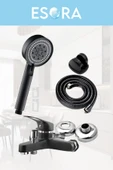 ESORA SİYAH BANYO BATARYASI DUŞ BAŞLIĞI HORTUMU VE MAFSALI SET - 1