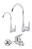 ESORA Krom Baston Borulu Eviye Mutfak , Lavabo , Banyo Bataryası 3'lü Set - 1