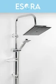 ESORA Krom Siyah Robot Duş Seti , Beyaz Gold Köşe Borulu Eviye , Lavabo , Banyo Bataryası 4’lü Set - 2