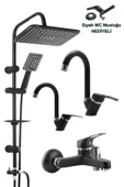 ESORA Siyah Robot Duş Seti  Banyo Bataryası 4’lü Set + WC Musluğu thumbnail 1