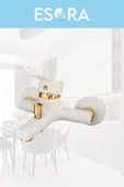 ESORA Gold Yuvarlak Robot Duş Seti , Beyaz Gold Köşe Borulu Eviye , Lavabo , Banyo Bataryası 4’lü Set - 5