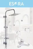 ESORA Krom Dubai Robot Duş Seti , Beyaz Krom Delta Eviye , Lavabo , Banyo Bataryası 4’lü Set - 2