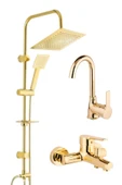ESORA Gold Kare Robot Duş Seti , Lavabo , Banyo Bataryası 3’lü Set - 1