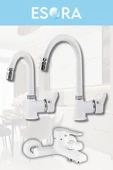 ESORA Beyaz Krom Baston Borulu Eviye Mutfak , Lavabo , Banyo Bataryası 3'lü Set - 2