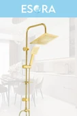 ESORA Gold Kare Robot Duş Seti , Krom Lüx Kare Eviye , Sabit Lavabo , Banyo Bataryası 4’lü Set - 2