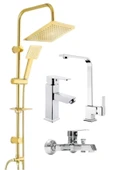 ESORA Gold Kare Robot Duş Seti , Krom Lüx Kare Eviye , Sabit Lavabo , Banyo Bataryası 4’lü Set thumbnail 1