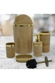 Akrilik Yuvarlak 5 Parça Mermer Desen Banyo Seti gold - 1