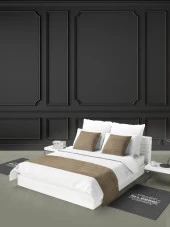 Çift Kişilik  Yatak Runner ve Kırlent Kılıfı Seti Vizon thumbnail 1