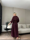 Kadın Kemer Detaylı Gömlek Elbise Bordo thumbnail 4
