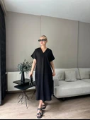 Kadın Keten Elbise Siyah thumbnail 1