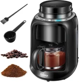 Yabano Grind and Brew filtre kahve makinesi, öğütücülü 2'si 1 arada kahve makinesi, zamanlayıcı, çift çekirdek bölmesi, otomatik sıcak tutma ve otomatik kapanma, 600 ml termos, siyah - 1