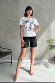 Baskılı Bisiklet Yaka Günlük Tişört - 4