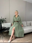 Kadın Kemer Detaylı Gömlek Elbise Çağla Yeşili - 3