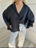 Kadın Oversize Gömlek Siyah - 2