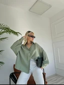 Kadın Oversize Gömlek Çağla Yeşili - 2