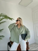 Kadın Oversize Gömlek Çağla Yeşili - 4
