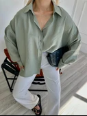 Kadın Oversize Gömlek Çağla Yeşili - 1