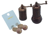 LUDIA Osmanlı Arması Motifli Baharat Değirmeni Bakır Renk 2 li Set Top Küpe Hediyeli! - 3