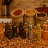 LUDIA Osmanlı Arması Motifli Baharat Değirmeni Sarı 2 li Set Top Küpe Hediyeli! - 4