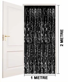 Siyah Renk Ekstra Metalize Parlak Saçaklı Arka Fon Perde İthal A Kalite 1x2 Metre thumbnail 9