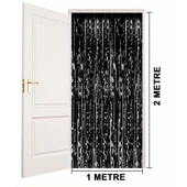 Siyah Renk Ekstra Metalize Parlak Saçaklı Arka Fon Perde İthal A Kalite 1x2 Metre thumbnail 4