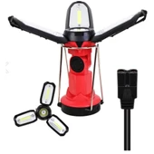 P-8801 Şarjlı Katlanabilir 3xcob Led+ 3w Led Çok Fonksiyonlu Kamp Feneri - 1
