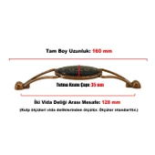 Seçil Eskitme Antik Bakır Metal (128 mm-12.8 cm) Mobilya Mutfak Çekmece Dolap Kulpu Kulbu Kulpları thumbnail 3