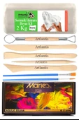 Beyaz Seramik Hamuru 2 Kg Ebeşuar Modelleme Maries 12 Renk Akrilik Boya Fırça Seramik Çamuru Heykel Sanat Çömlek - 1