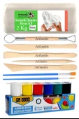 Beyaz Seramik Hamuru 2 Kg Ebeşuar Modelleme Mydido 6 Renk Akrilik Boya Fırça Seramik Çamuru Heykel Sanat Çömlek - 1
