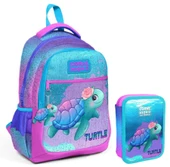 Coral High Turkuaz Pembe Kaplumbağa Kız Çocuk Okul Çantası ve Organizer Kalemlik Seti 23497+11134 thumbnail 1