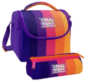 Coral High Kız Çocuk Mor Turuncu Renkli Çizgili Thermo Beslenme Çantası ve Üç Bölmeli Kalemlik Seti thumbnail 1