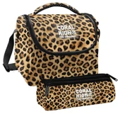 Coral High Kız Çocuk Kahverengi Leopar Thermo Beslenme Çantası ve Üç Bölmeli Kalem Çantası Seti thumbnail 1