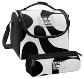 Coral High Erkek Çocuk Renkli Çizgili Siyah Beyaz Thermo Beslenme Çantası ve Üç Bölmeli Kalem Çantası Seti thumbnail 1