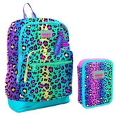 Coral High Yeşil Mor Leopar Kız Çocuk Okul Çantası ve Organizer Kalemlik Seti 23769 11143 thumbnail 1