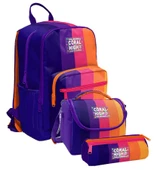 Coral High İlkokul ve Ortaokul Okul Çanta Üçlüsü - Kız Çocuk, Mor Turuncu Renkli Çizgili thumbnail 1