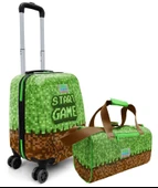 Coral High Erkek Çocuk Yeşil Kahverengi Craft Desenli Çocuk Valizi ve Seyahat/Spor Çantası Seti thumbnail 1