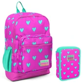 Coral High Yeşil Pembe Kalp Desenli Kız Çocuk Okul Çantası ve Organizer Kalemlik Seti 23113 11133 thumbnail 3