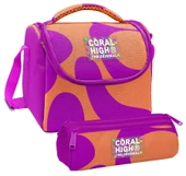 Coral High Kız Çocuk Turuncu Mor Renkli Çizgili Thermo Beslenme Çantası ve Üç Bölmeli Kalem Çantası Seti thumbnail 1