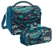 Coral High Erkek Çocuk Nefti Yeşil Oyun Konsolu Thermo Beslenme Çantası ve İki Bölmeli Kalemlik Seti thumbnail 1