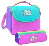 Coral High Kız Çocuk Mor Yeşil Pembe Çok Renkli Thermo Beslenme Çantası ve Üç Bölmeli Kalemlik Seti thumbnail 1
