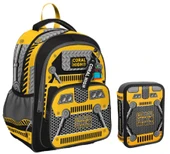 Coral High Siyah Sarı Robot Erkek Çocuk Okul Çantası ve İki Katlı Organizer Kalemlik Seti thumbnail 3