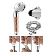 Filtreli Ve Su Tasarruflu Arıtmalı Duş Başlığı Seti Boncuklu Başlık Hortum Ve Mafsal Set - 1