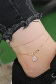 Rose Gold Renk Zirkon Damla Taşlı Halhal - TJ-HH1151-KS - 1