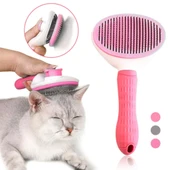Kedi Tarağı - Otomatik Temizlenen Tuşlu - Pembe (8601) - 2
