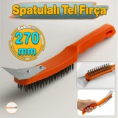 Spatulalı Çelik Tel Fırça 270 mm Metal Kazıma Temizleme Pas Sökücü Çelik Kıllı El Tipi Nalbur Fırça - 1
