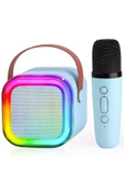 Karaoke Kablosuz Hoparlör Mikrofonlu Rgb Işıklı Bluetooth Speaker Tf Kart/usb Mavi - 4