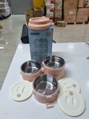 Tantitoni 3 Katlı Paslanmaz Çelik Yuvarlak Yemek Taşıma Kabı 2.7 lt Pembe - 3