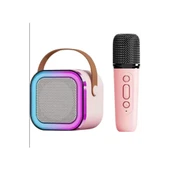 Karaoke Kablosuz Hoparlör Mikrofonlu Rgb Işıklı Bluetooth Speaker Tf Kart/usb Pembe - 3