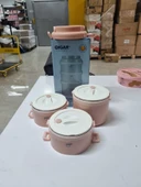 Tantitoni 3 Katlı Paslanmaz Çelik Yuvarlak Yemek Taşıma Kabı 2.7 lt Pembe - 2